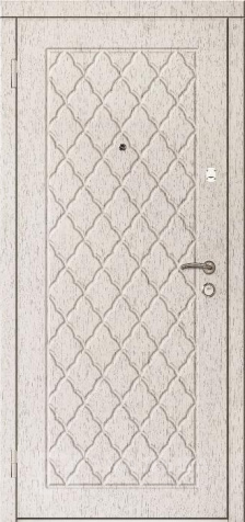 Фото №2 «Входная дверь для квартиры белая графика снаружи светлые ромбы внутри №90»